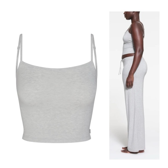 SKIMS | Skims Sleep Straight Neck Cropped Cami In Heather Grey | 4X. - Picture 2 of 7